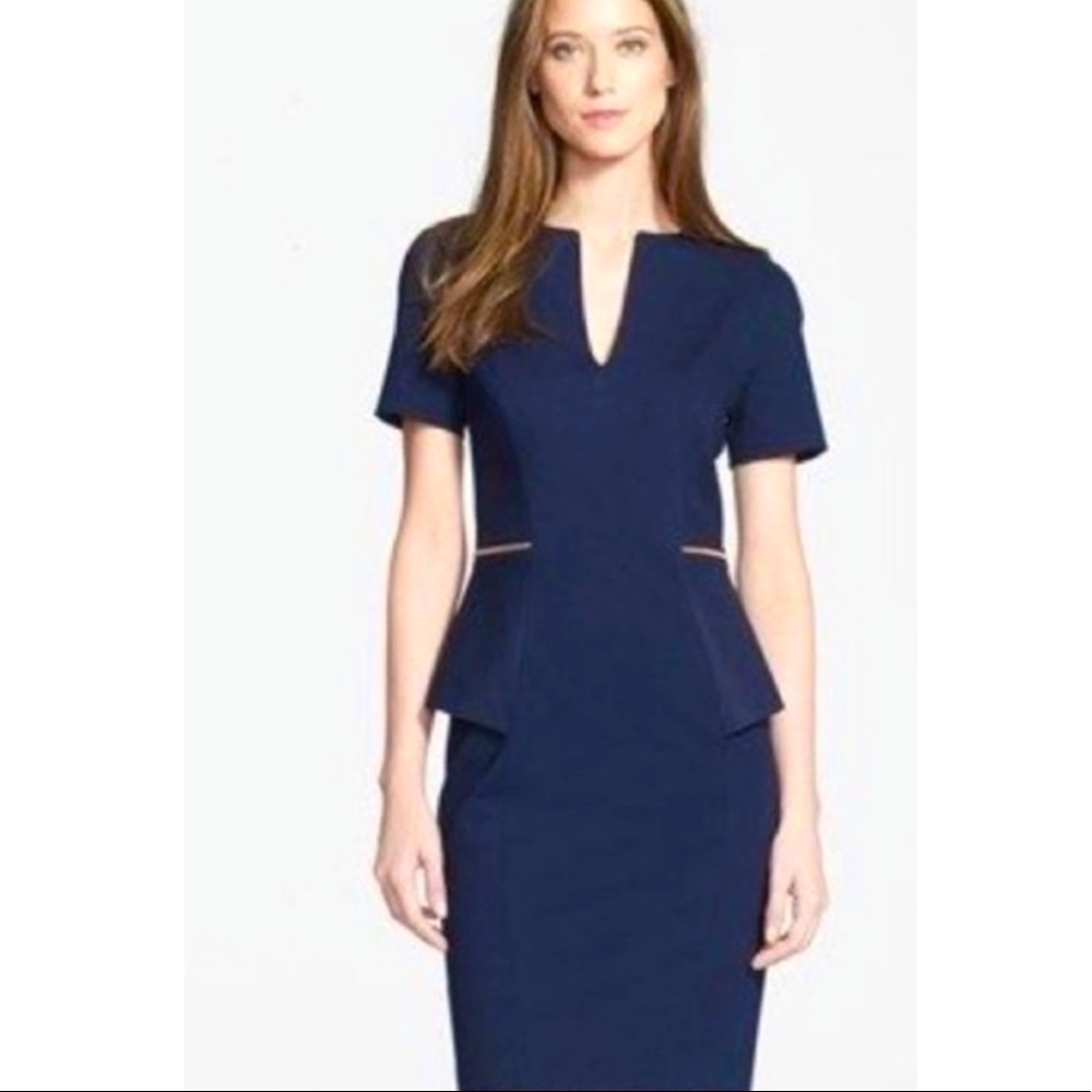 LIKE NEW TED BAKER MADDIYE TWO TONED NAVY GOLD DETAIL DRESS 2021 TED COLLECTION